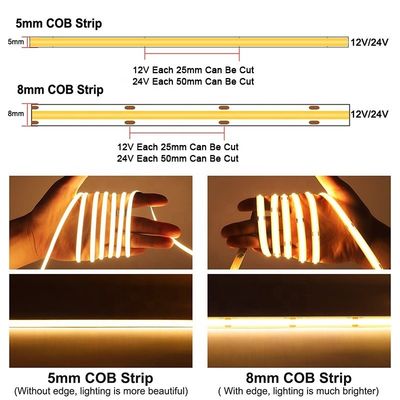 100lm/w DC 12V24V 8mm 320leds Синий гибкий COB Светодиодный светодиодный свет для шкафа Спальная комната Кухонное освещение Декорация