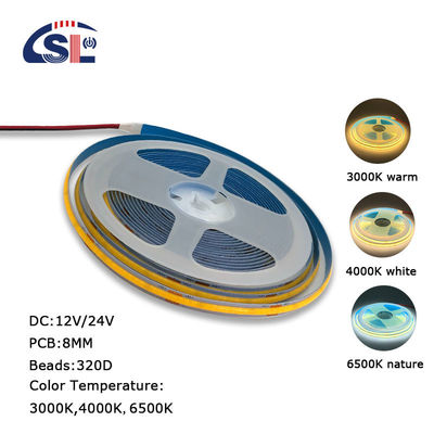 Высокий лумен COB светодиодный световой свет CE RoHs IP20 8 мм ширина 12V 24V 4000K Nature Lighting Strip