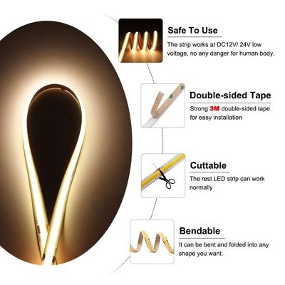 IP20 DC12V24V 8mm10mm Ширина 480Leds 3000K4000K6500K Гибкий COB Led Strip Light для наружного и внутреннего декора