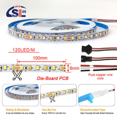 Высокий лумен 12v24v 8mm 120leds 3000K-6500K CCT Двухцветная панель резки SMD2835 светодиодная ленточная лампа