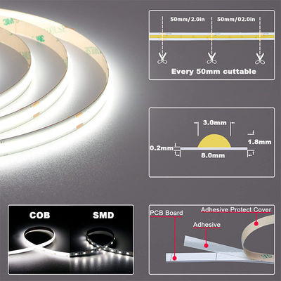 Светодиодный ленточный свет 8mm10mm 480leds 3000K4000K6500K Теплый натуральный белый гибкий свет COB