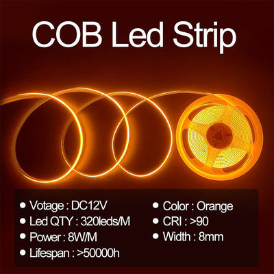 IP20 12V 24V Гибкий светодиодный светодиодный светодиодный светодиодный светодиод 8mm 320Leds Orange Waterproof Strip Light 3
