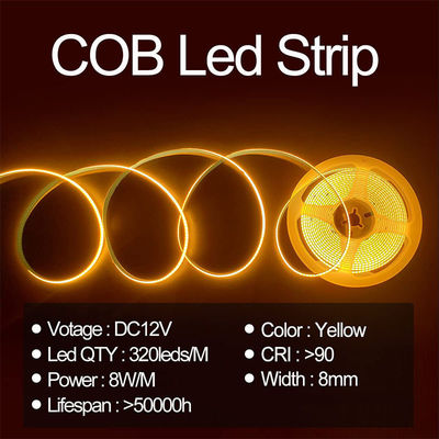 Гостиничный дом COB светодиодный свет CE RoHs IP20 Ra90 8 мм Ширина 12V 24V Золото-желтый
