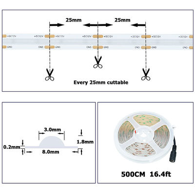 Освещение Высокая яркость DC12V24V 480leds 8mm Ice-Blue COB Led Strip Light с 3-