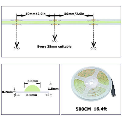 DC12V24V 480LEDs Ra90 8mm10mm Ширина зеленый гибкий COB светодиодный полосатый свет для освещения