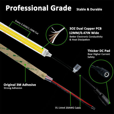 Высокая плотность 8mm10mm 320leds 6500K White COB Led Strip Light для внутреннего декора
