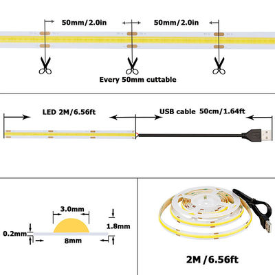 5v 320leds 8mm 6500K White COB Led Strip Light для жилого освещения с помощью управления переключателем