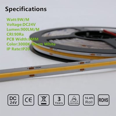 Поддержка Снижение высокой яркости 8mm10mm 320leds 3000k-6500k COB Led Strip Light с 3-