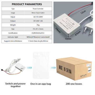 AC220V 1A 12W Smart Mirror Touch Sensor Dimmer Controller Switch для ванной комнаты гостиничного салона