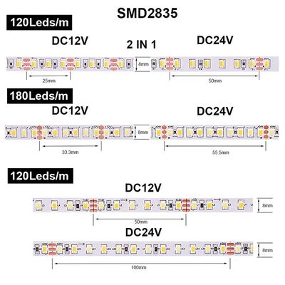 240LEDs 8mm 12V 24V UL Список двухцветных светодиодных светильников COB SMD2835 для коммерческого освещения