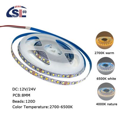 4000K CCT 8mm Ширина светодиодного гибкого полосы света 12V 120leds / м для домашнего освещения решения