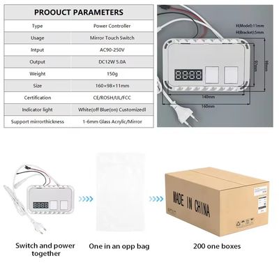 DC12V 5A 60W Одноцветный сенсорный сенсорный переключатель Led Mirror Touch с отображением температуры