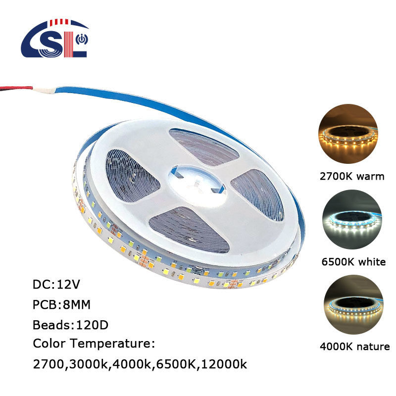 Высокая яркость 12V 8mm 120leds SMD2835 Led Strip Light с двусторонней панелью CCT